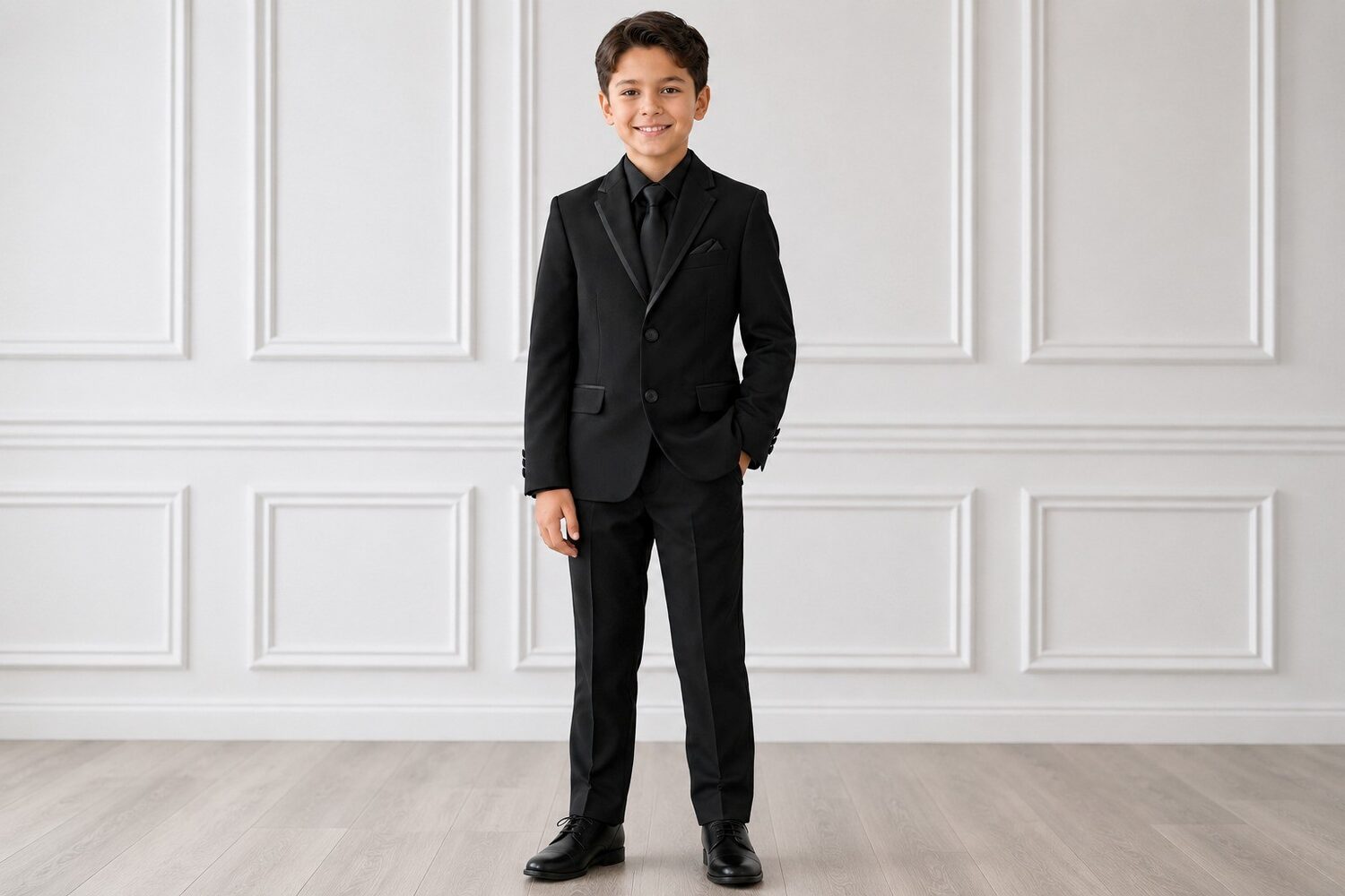 Boy in a black Isaac Mizrahi suit